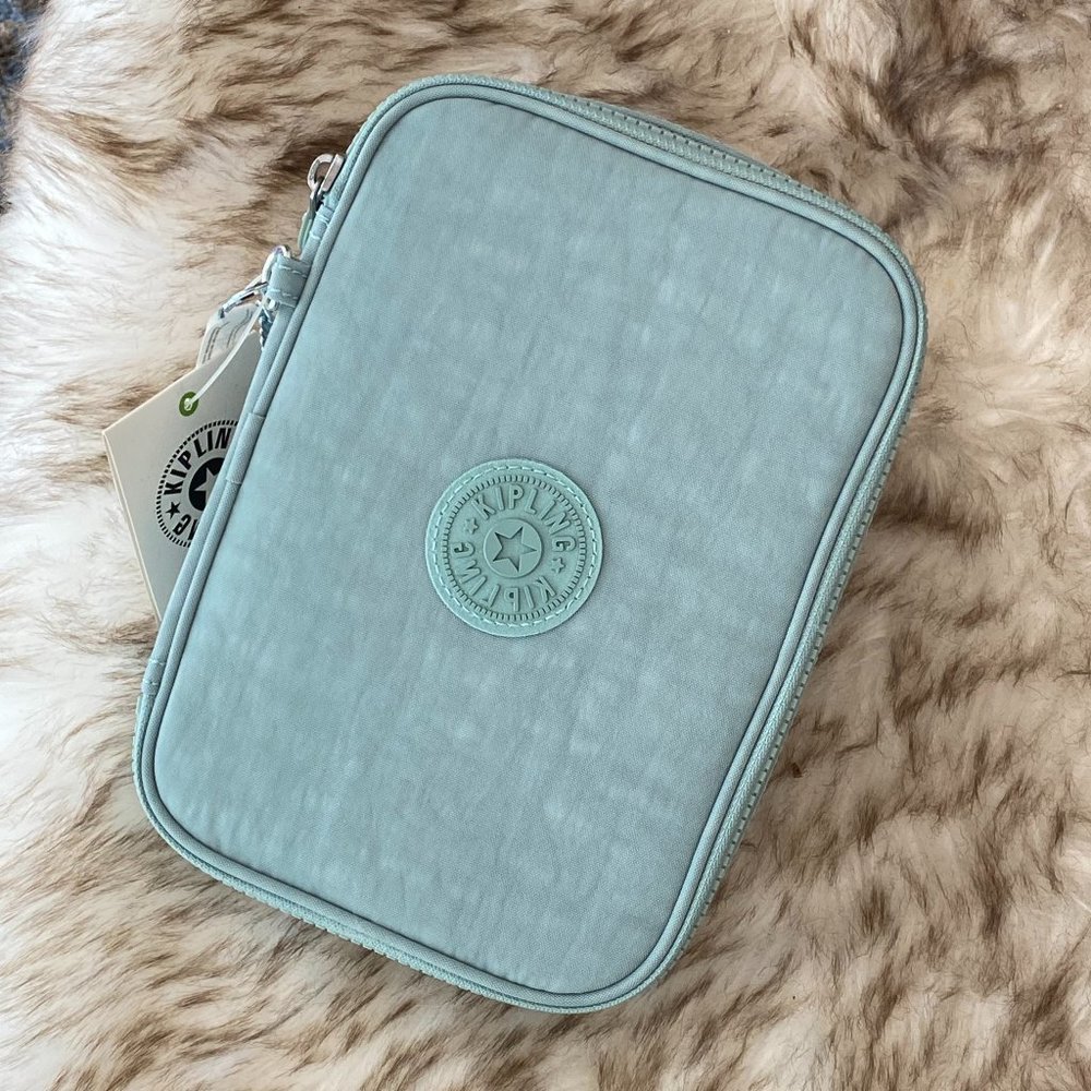 NWT Kipling 100 Pens Printed Case Bag Pouch Green Tonal